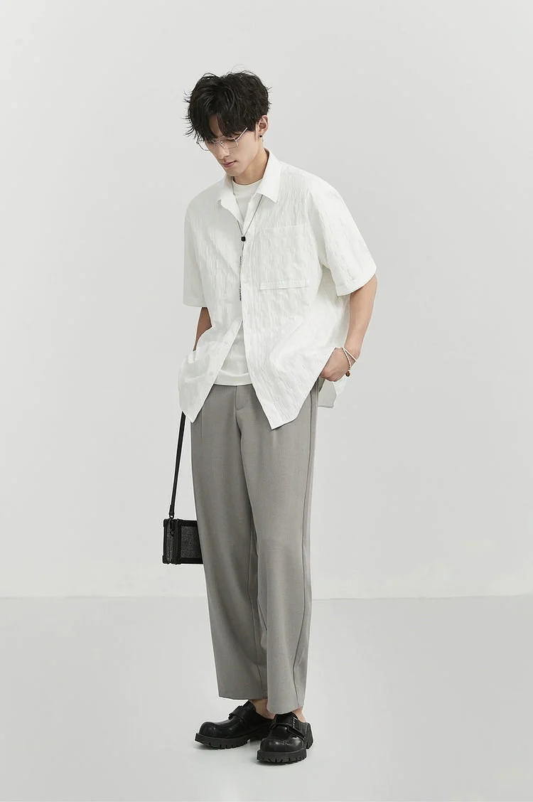 Textured Short Sleeve Button-Up Shirt - Image 19