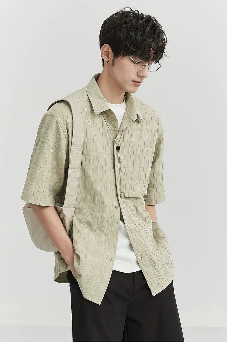 Textured Short Sleeve Button-Up Shirt - Image 5