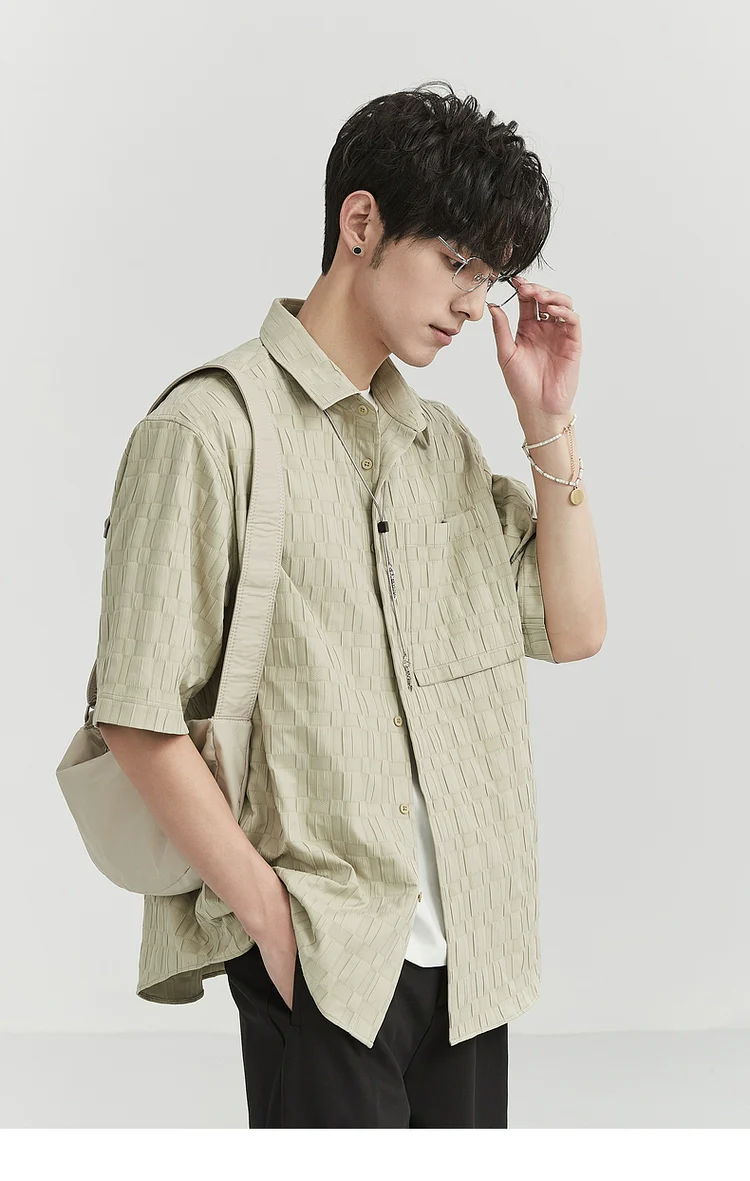 Textured Short Sleeve Button-Up Shirt - Image 6