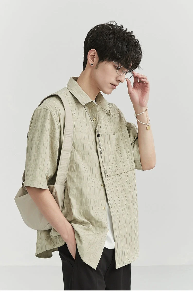 Textured Short Sleeve Button-Up Shirt - Image 8