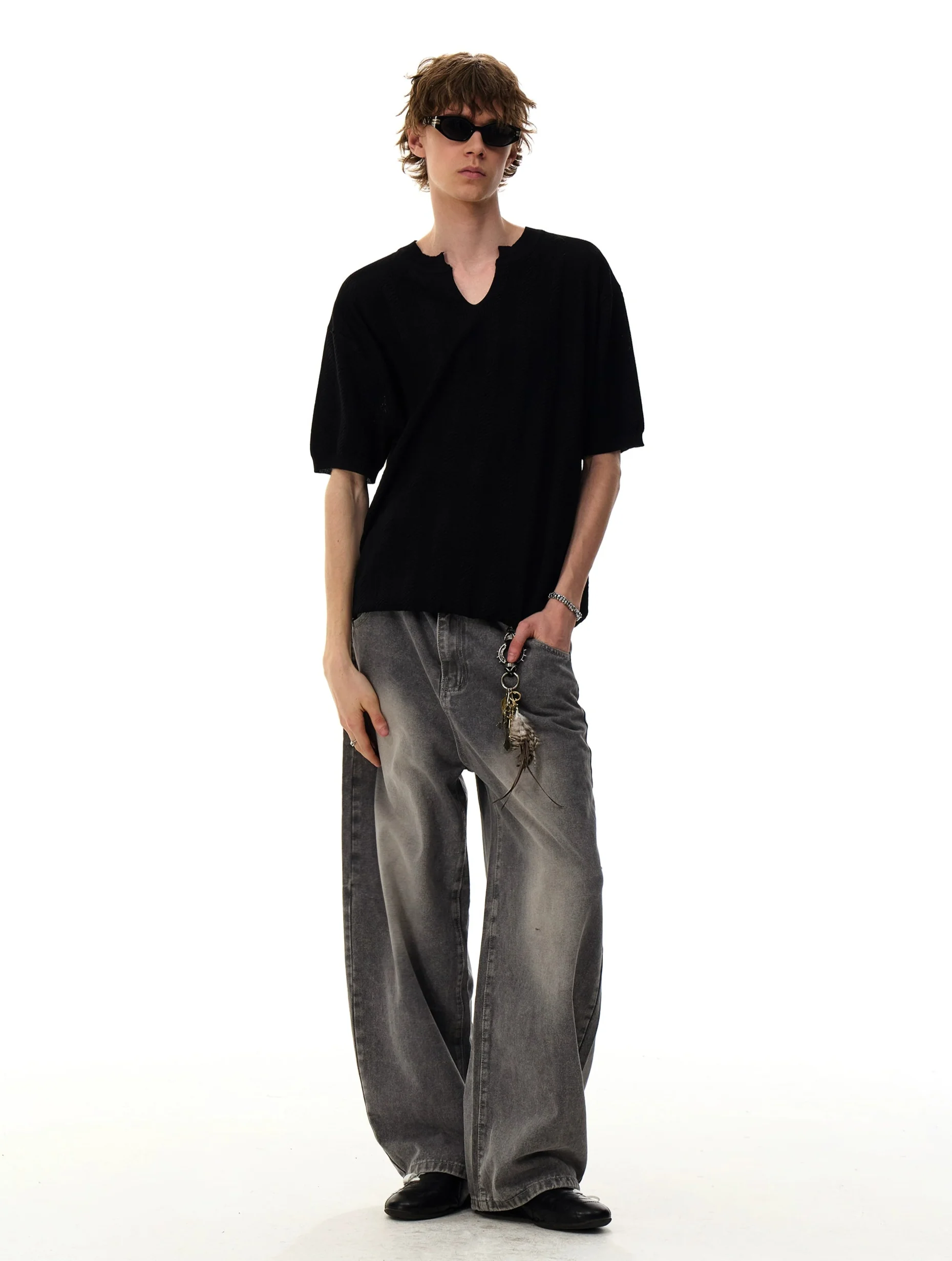 Textured Stripe Notch Neck Short Sleeve Top - Image 8