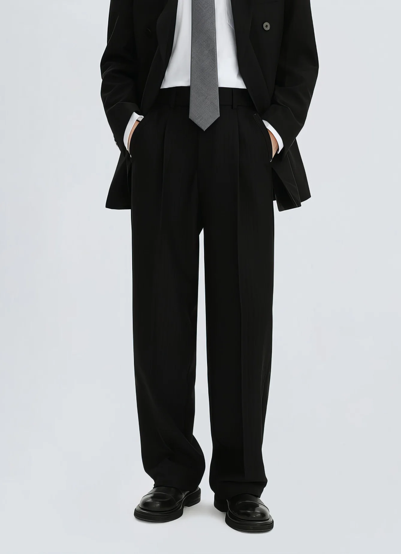 Straight Leg Pleated Trousers with Belt Loops - Image 10