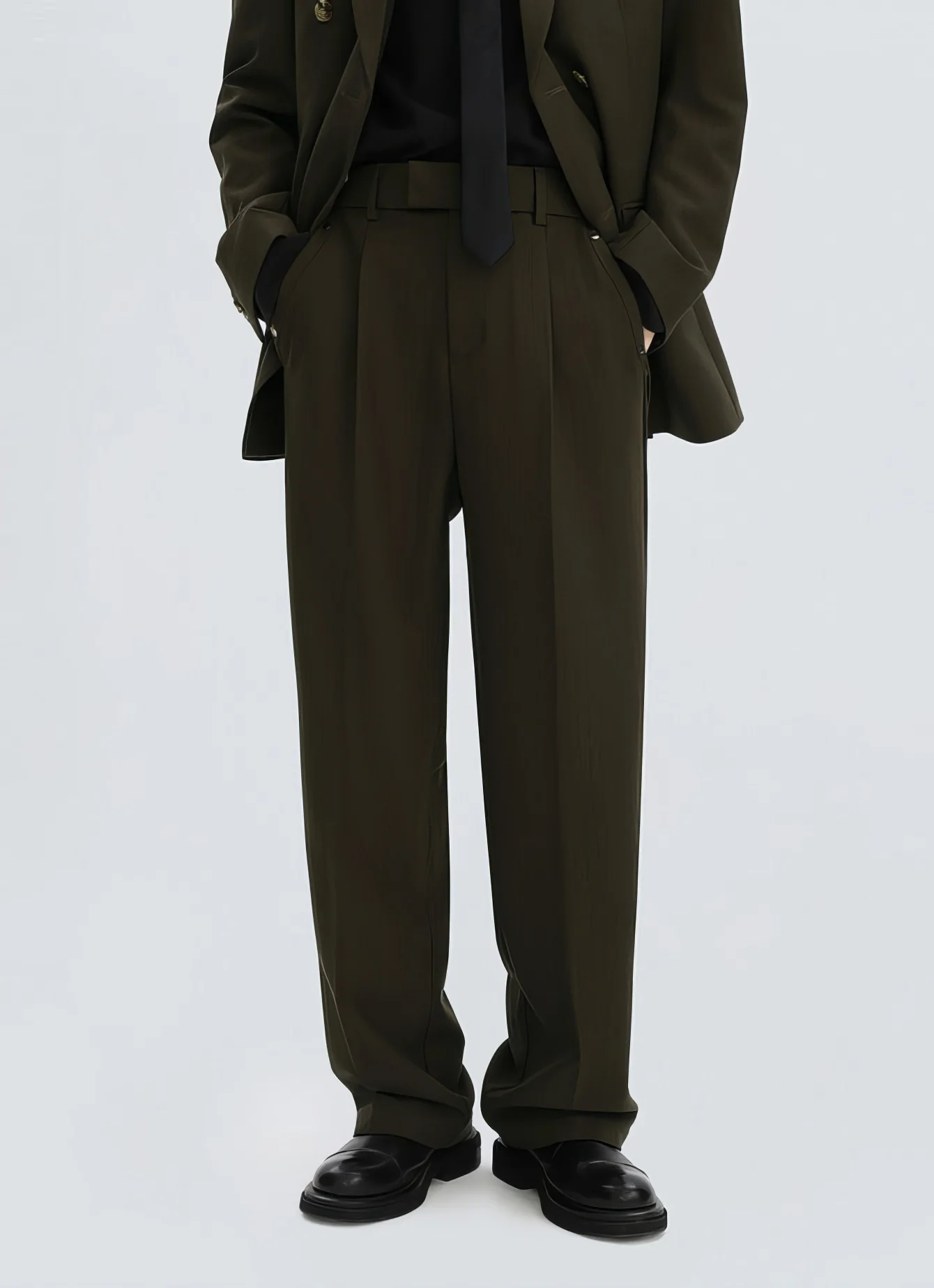 Straight Leg Pleated Trousers with Belt Loops - Image 6