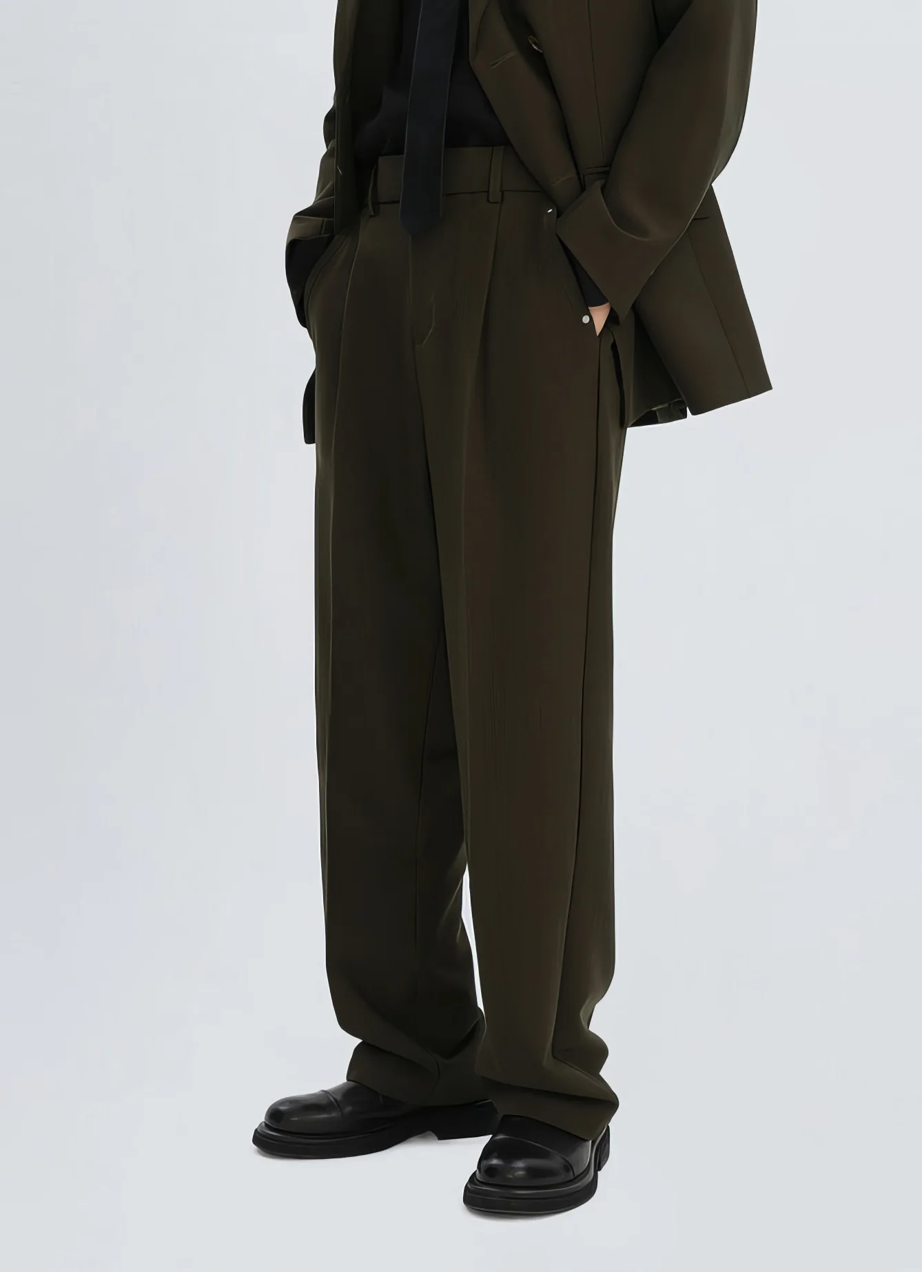 Straight Leg Pleated Trousers with Belt Loops - Image 7