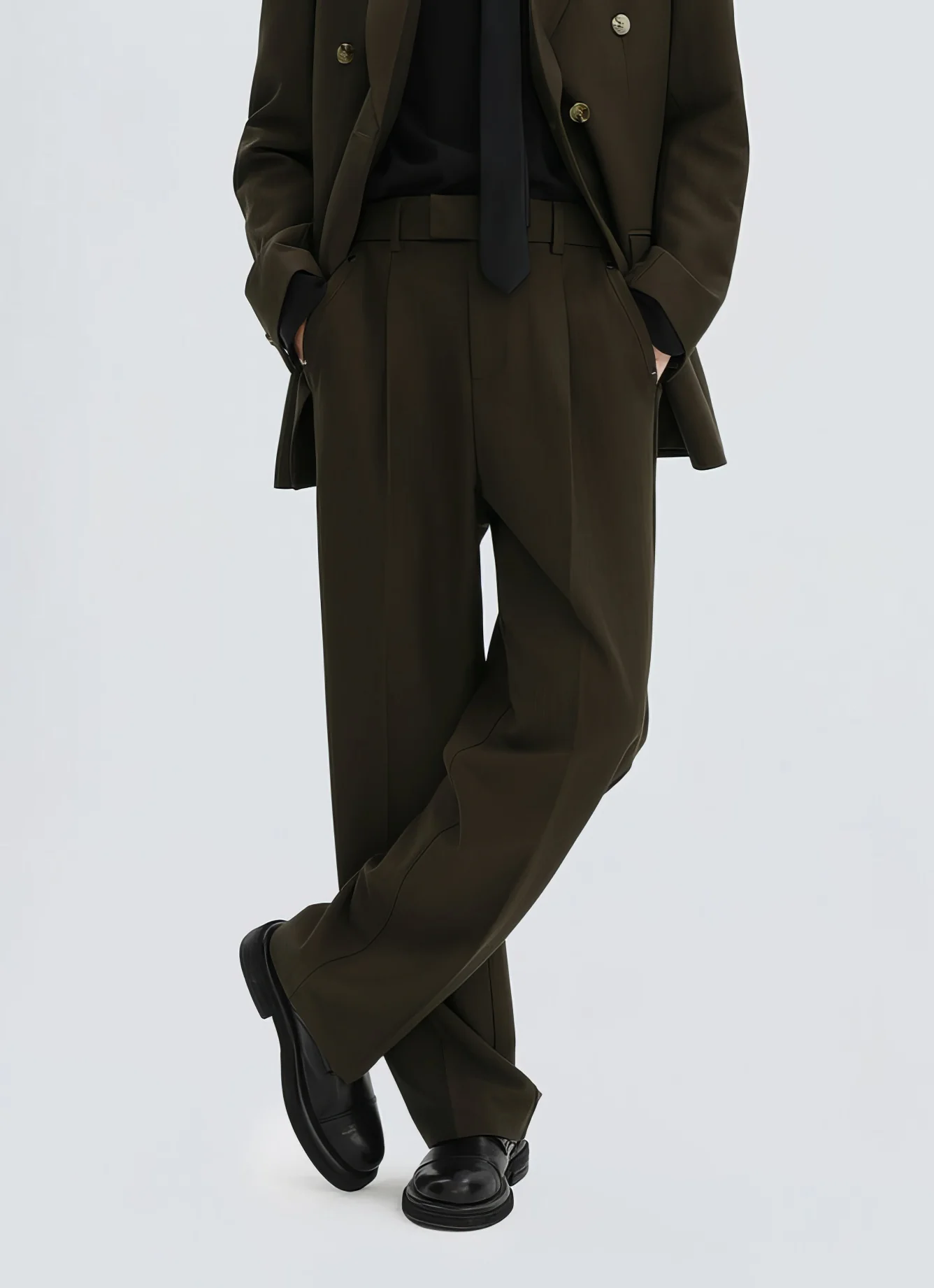Straight Leg Pleated Trousers with Belt Loops - Image 8