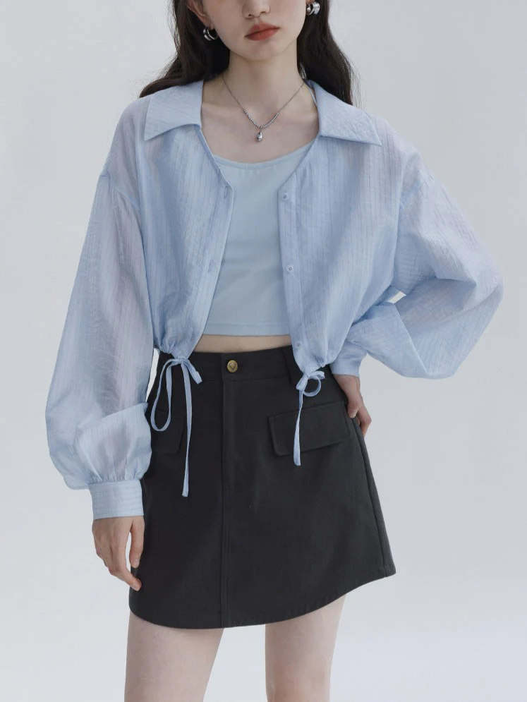 Tie-Hem Cropped Button Shirt - Image 4