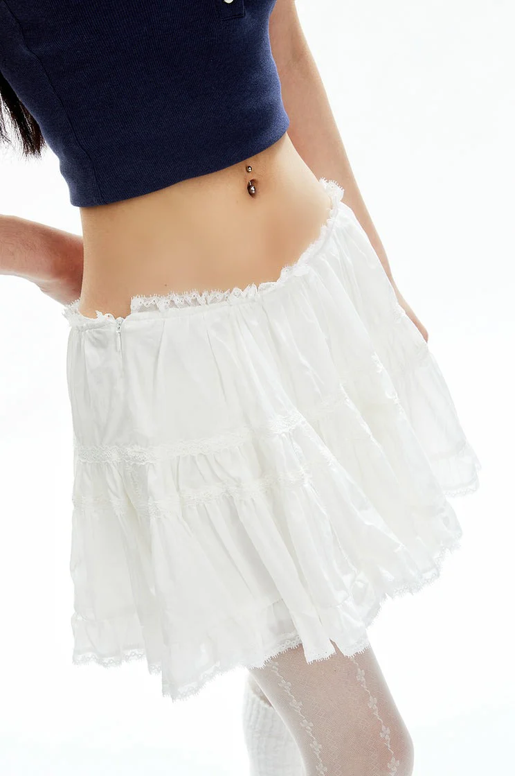Tiered Lace Trim Tulle Mini Skirt - Image 2