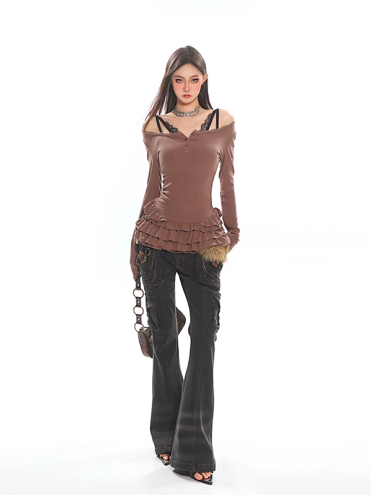 Tiered Ruffle Long Sleeve Mini Dress with Lace Trim - Image 19