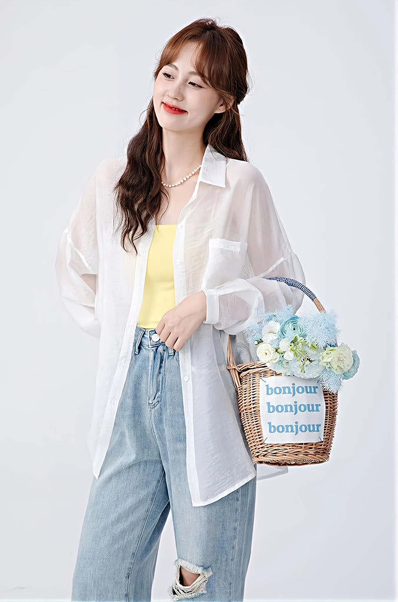 Translucent Long Sleeve Button Shirt - Image 12
