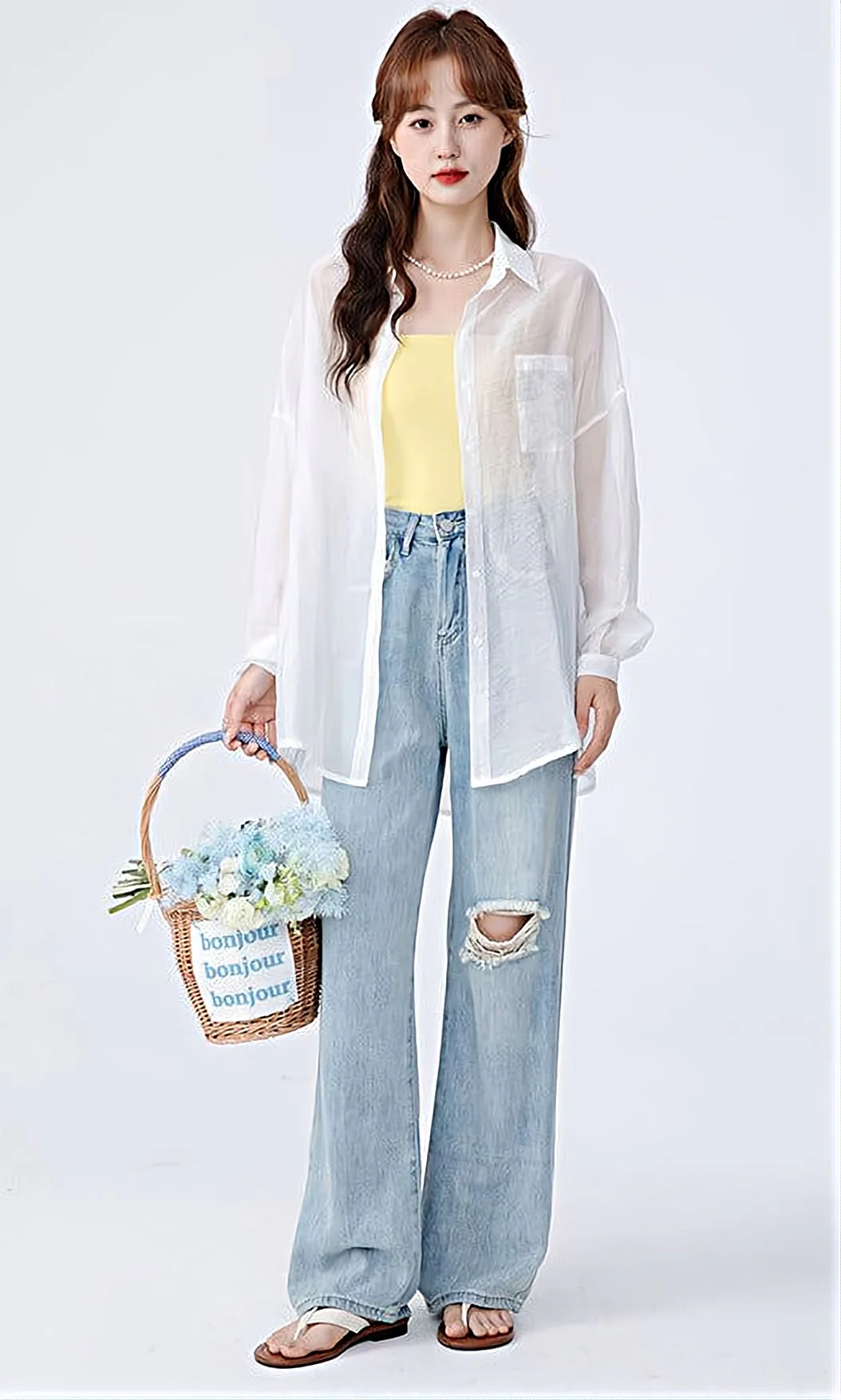 Translucent Long Sleeve Button Shirt - Image 15