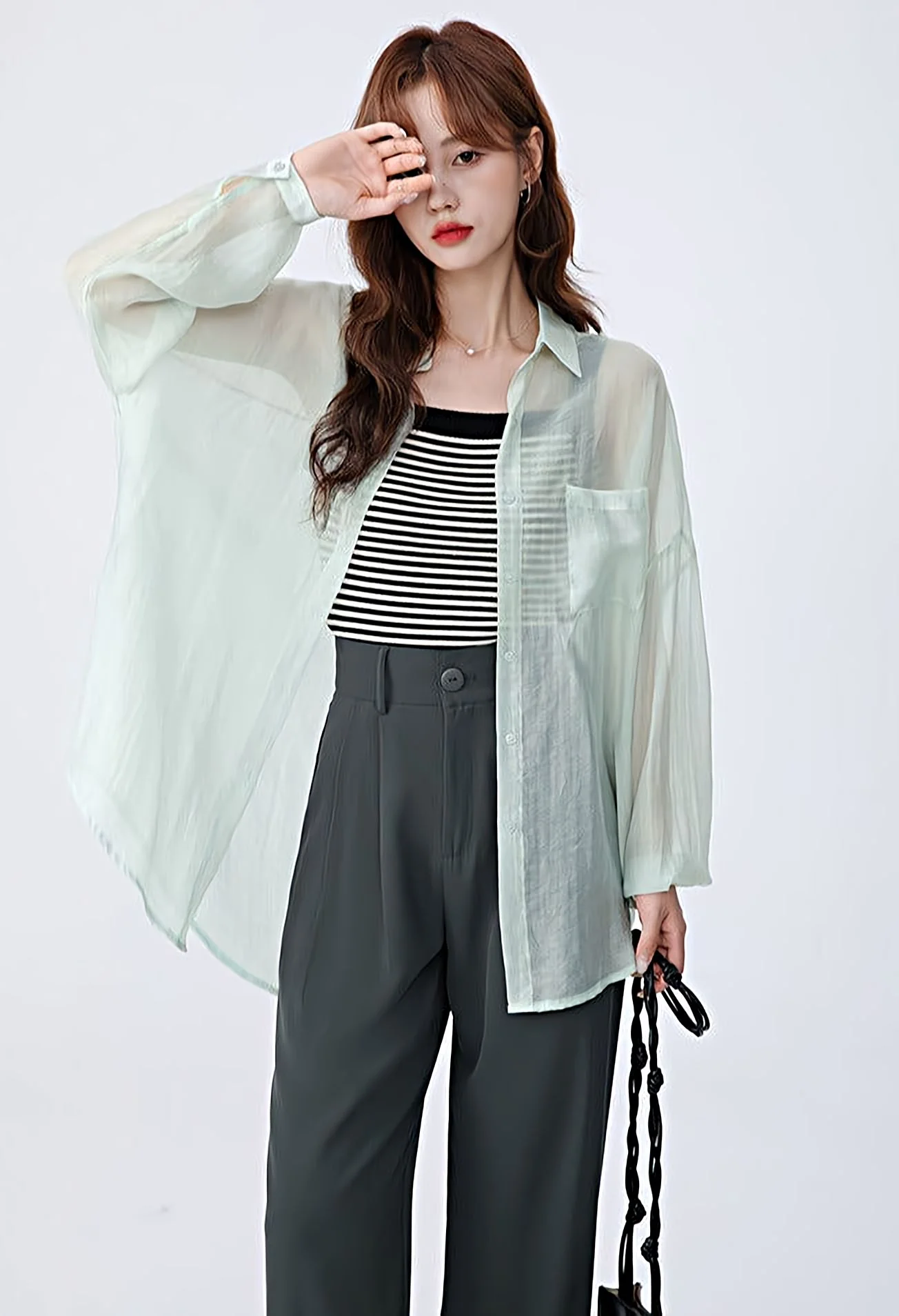 Translucent Long Sleeve Button Shirt - Image 2