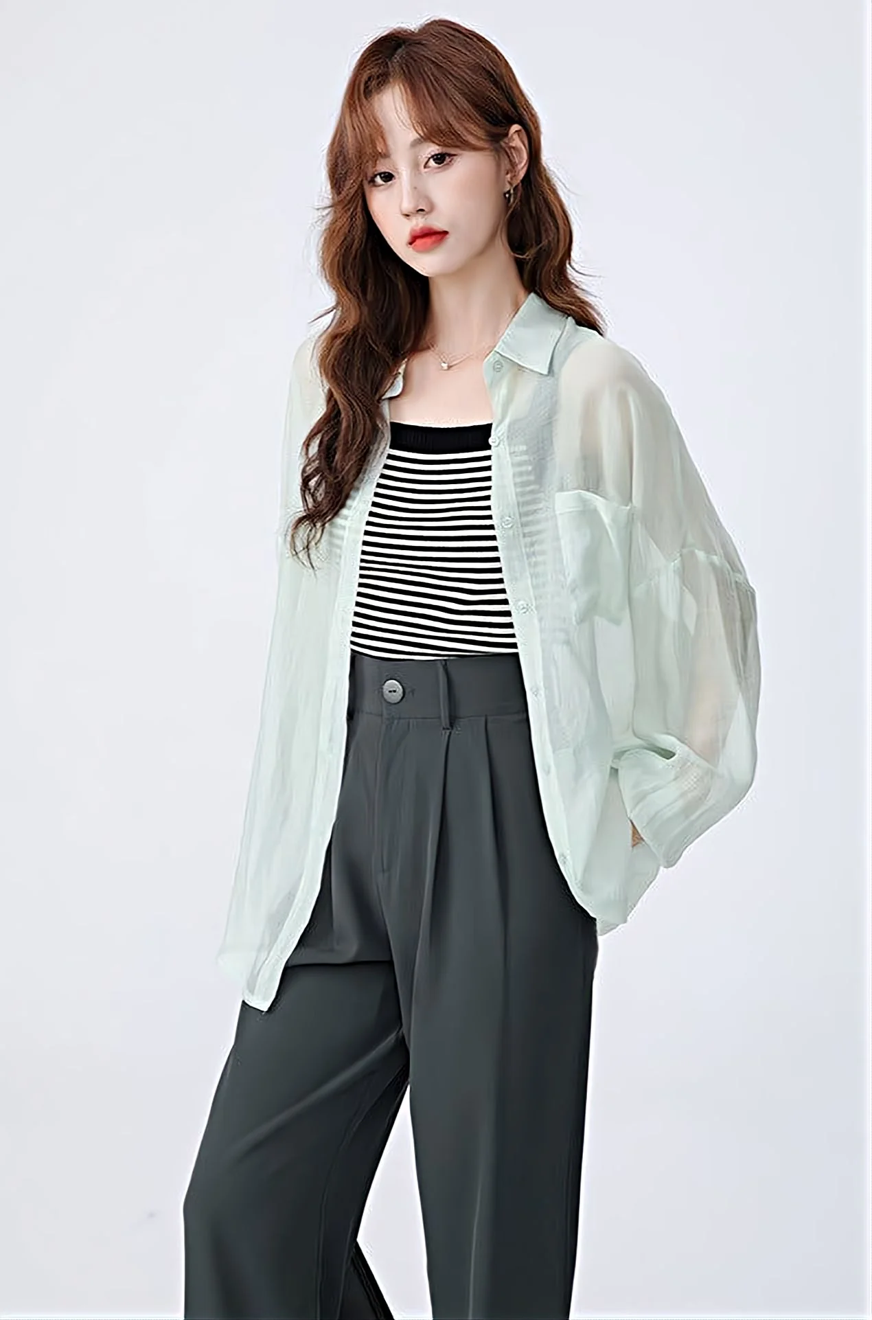 Translucent Long Sleeve Button Shirt - Image 5