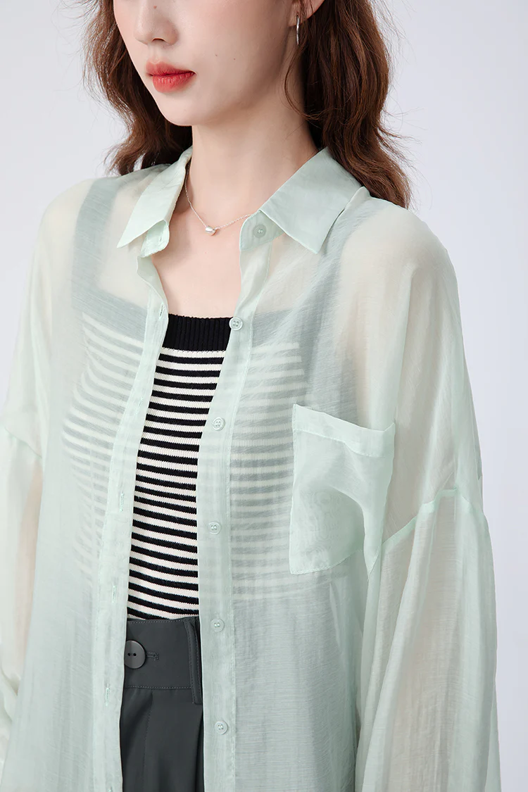 Translucent Long Sleeve Button Shirt - Image 9