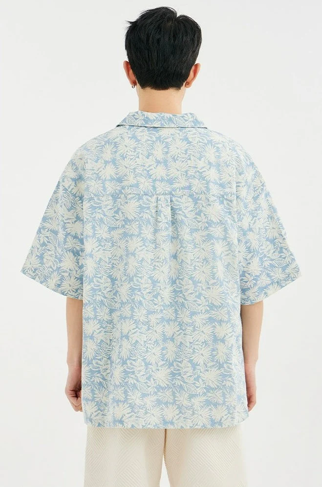 Tropical Leaf Print Short Sleeve Button-Up Shirt - Image 7