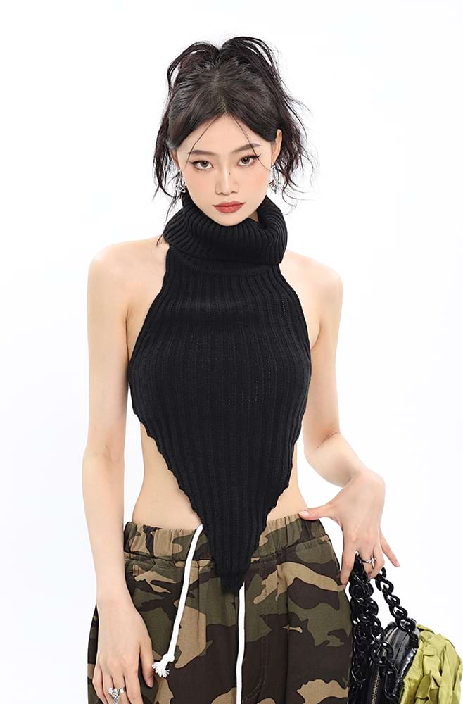 Turtleneck Pointed Hem Ribbed Top - Image 11
