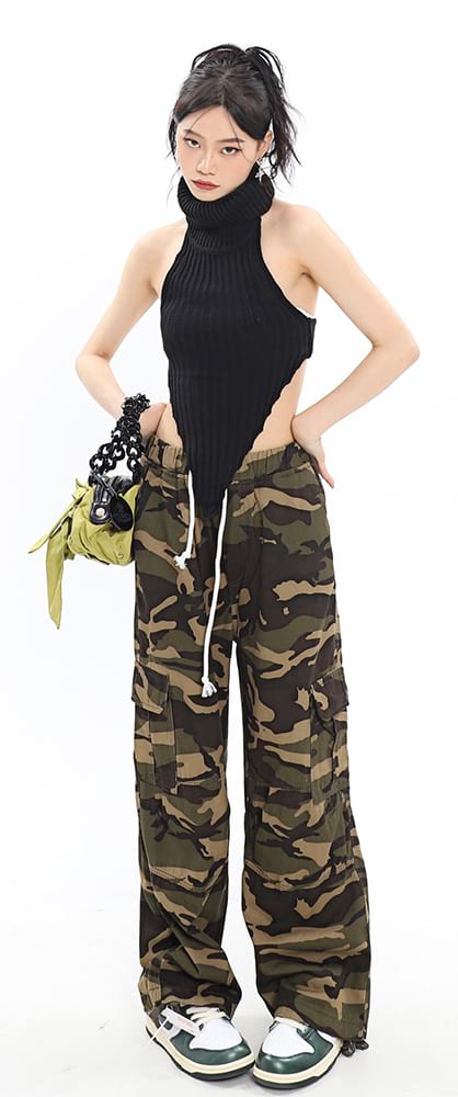 Turtleneck Pointed Hem Ribbed Top - Image 15