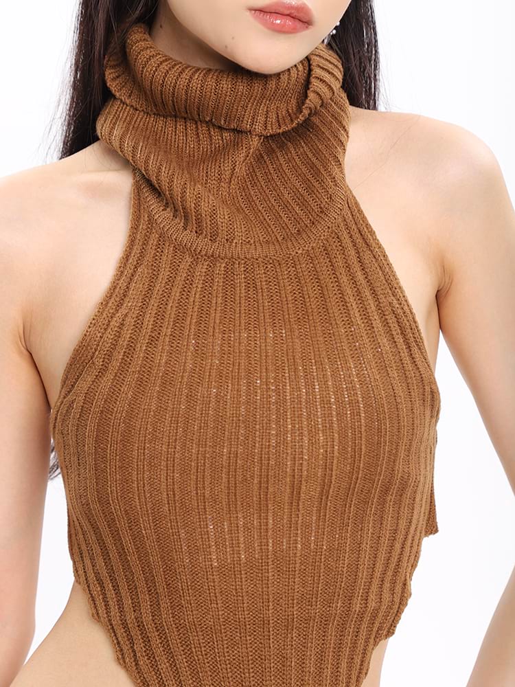 Turtleneck Pointed Hem Ribbed Top - Image 5