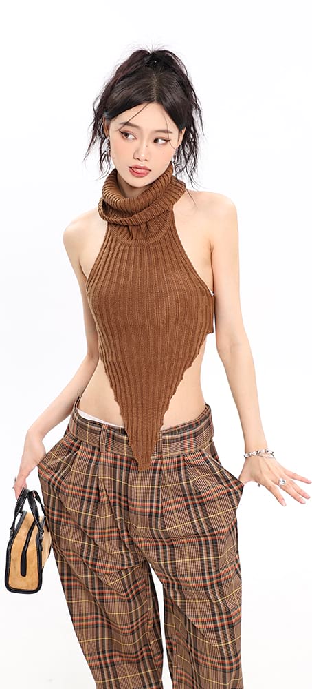 Turtleneck Pointed Hem Ribbed Top - Image 6