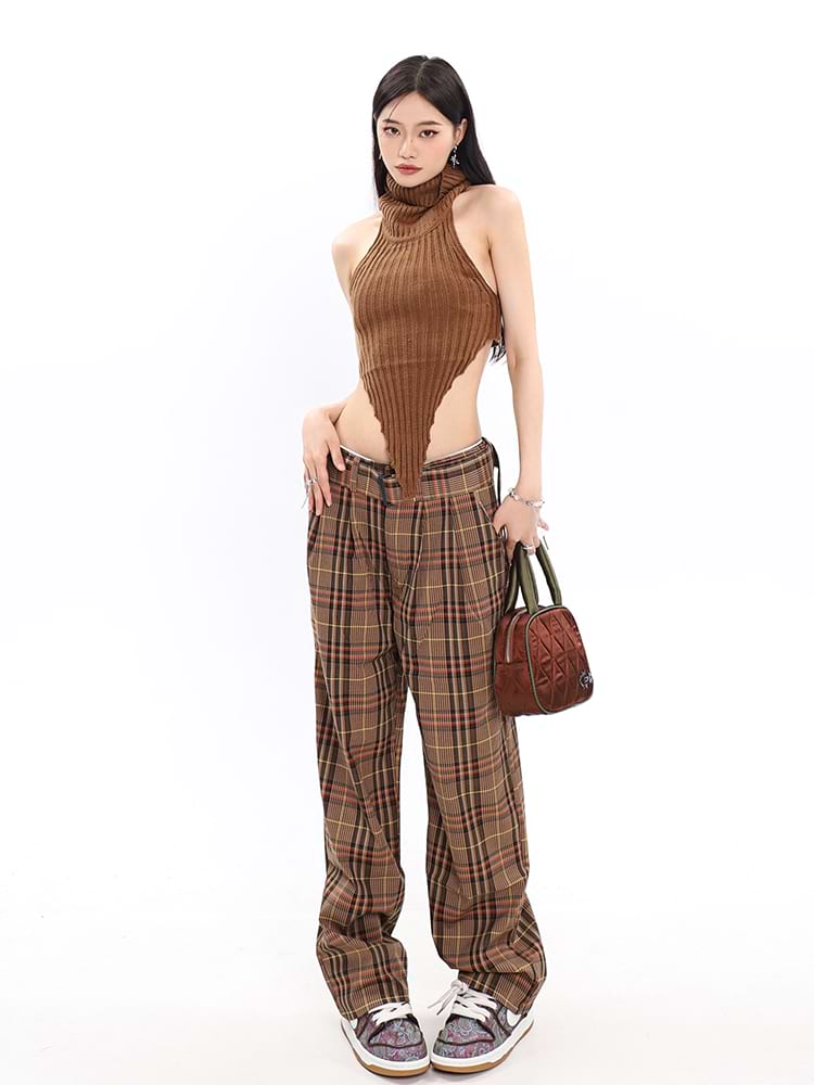 Turtleneck Pointed Hem Ribbed Top - Image 9