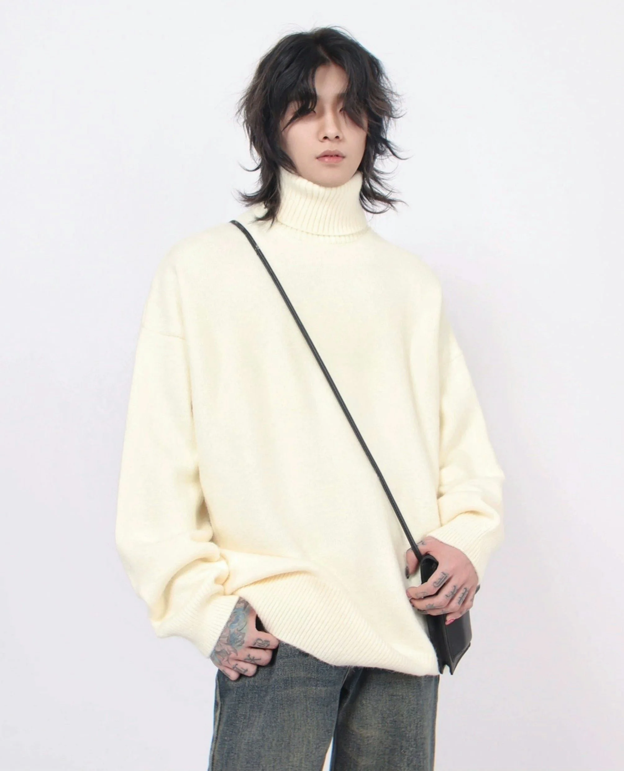 Turtleneck Drop Shoulder Oversized Sweater - Image 2