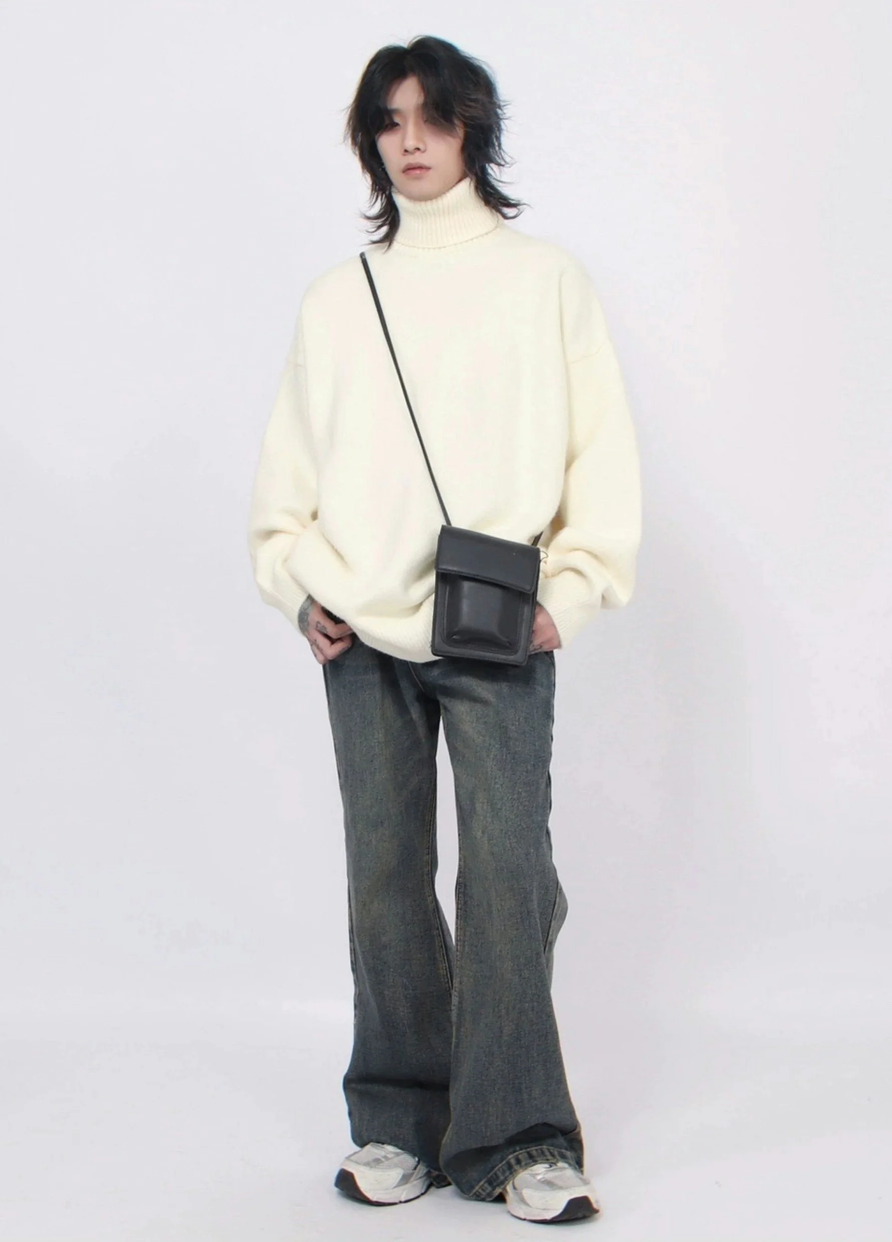 Turtleneck Drop Shoulder Oversized Sweater - Image 4