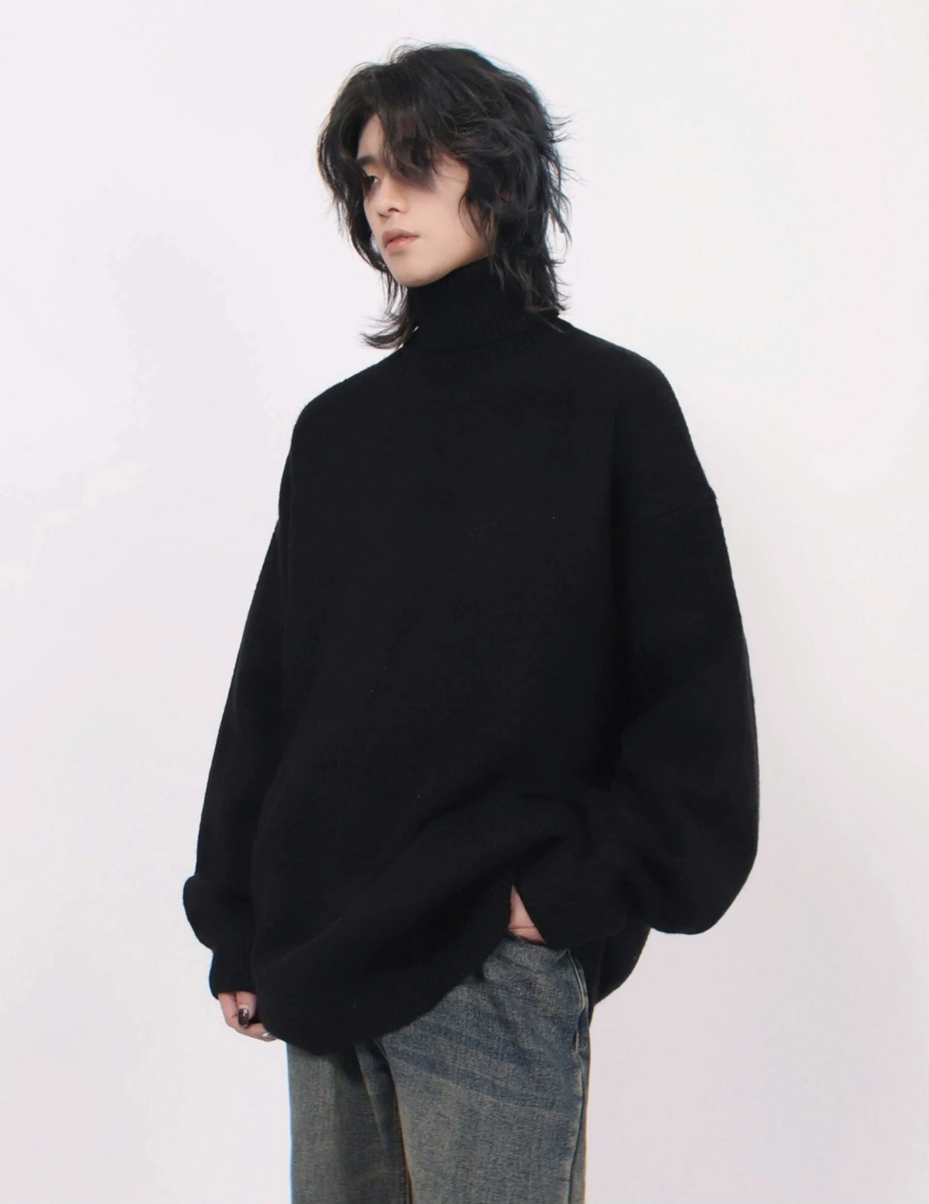 Turtleneck Drop Shoulder Oversized Sweater - Image 7