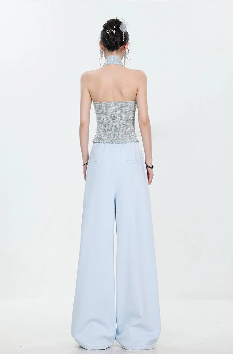 Tweed Halter Neck Twist Crop Top with Floral Applique - Image 12