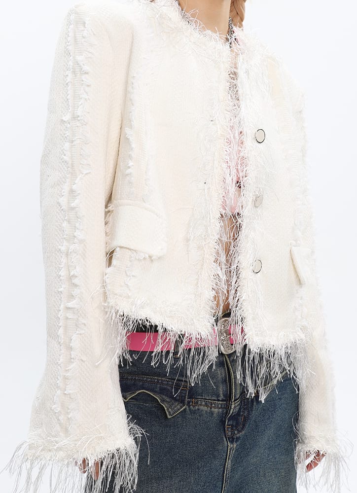Tweed Tassel Hem Blazer - Image 10