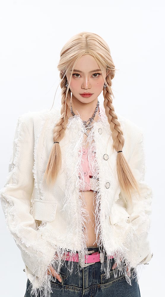 Tweed Tassel Hem Blazer - Image 4