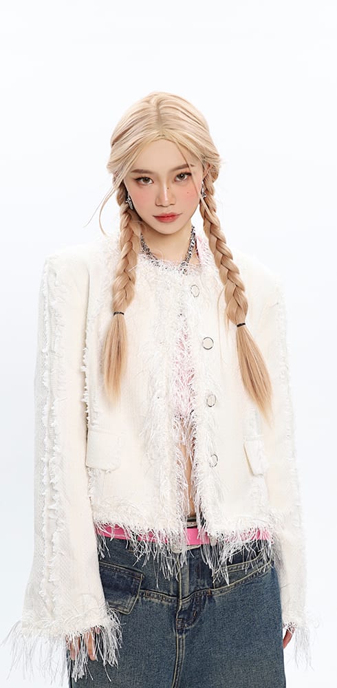 Tweed Tassel Hem Blazer - Image 5