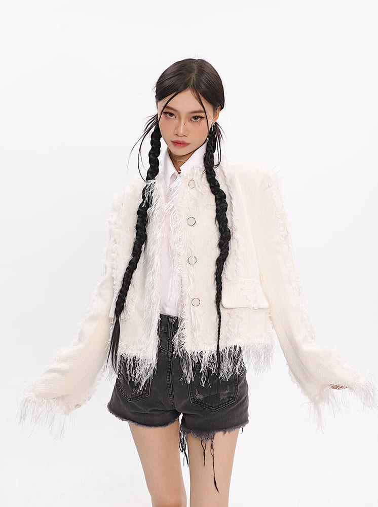 Tweed Tassel Hem Blazer - Image 7