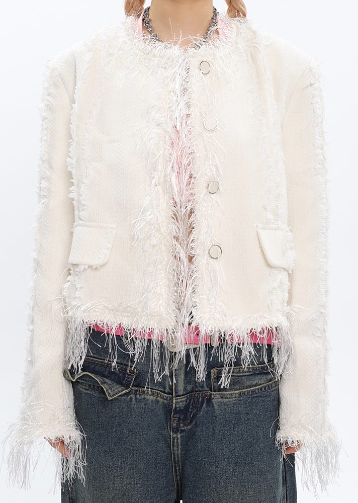 Tweed Tassel Hem Blazer - Image 8