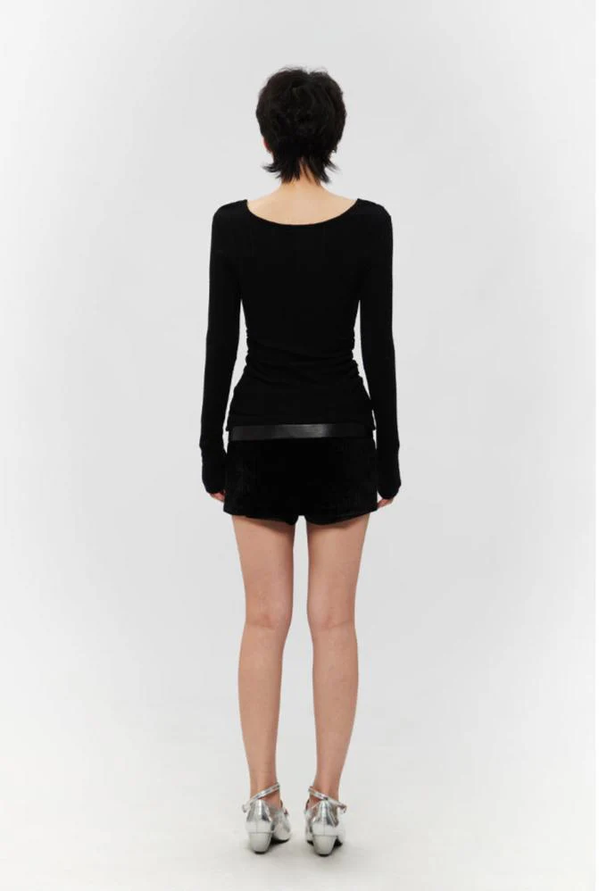 Twist Cutout Ribbed Ruched Side Long Sleeve Top - Image 12