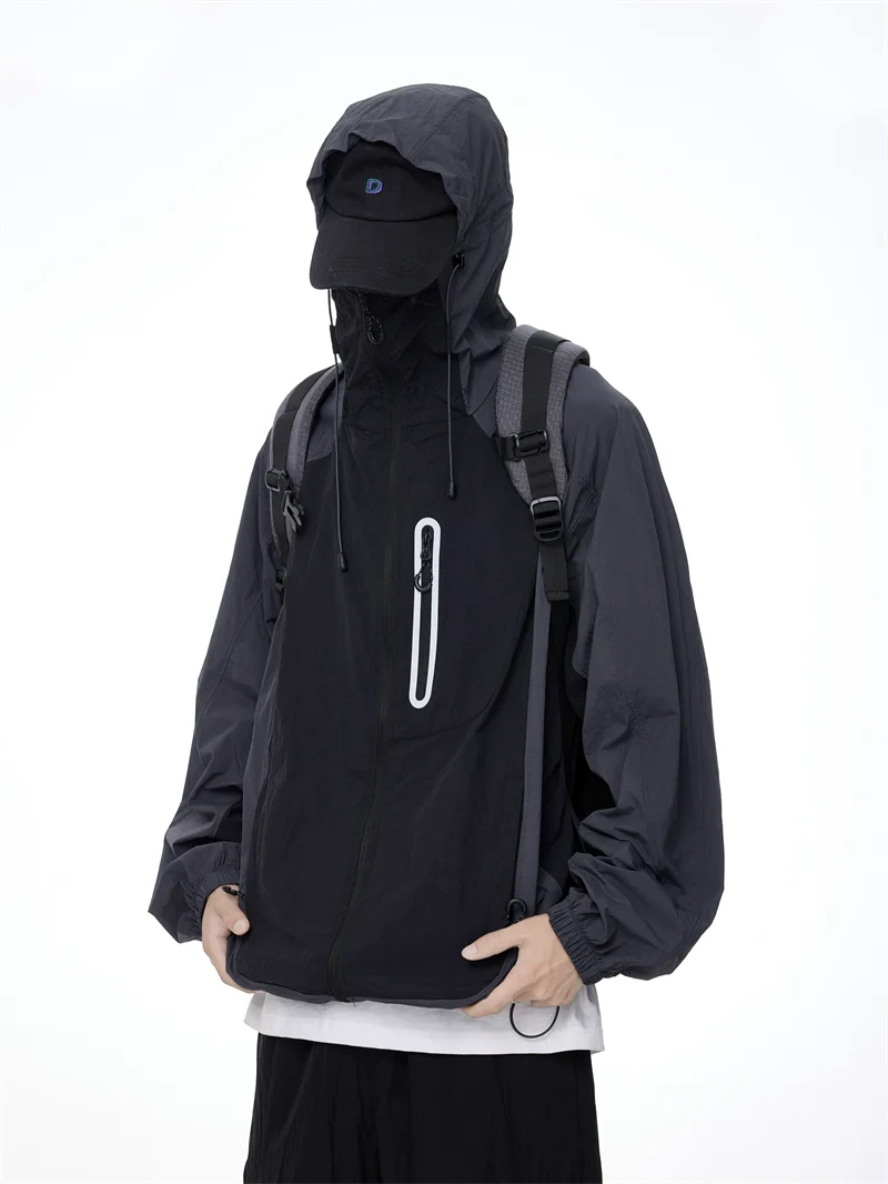 Two-Tone Lightweight Zip-Up Hooded Windbreaker - Image 15