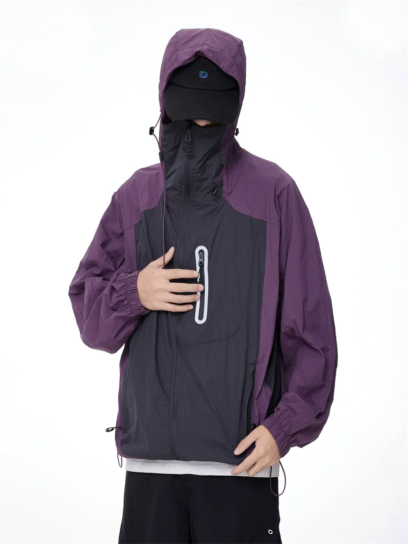 Two-Tone Lightweight Zip-Up Hooded Windbreaker - Image 3