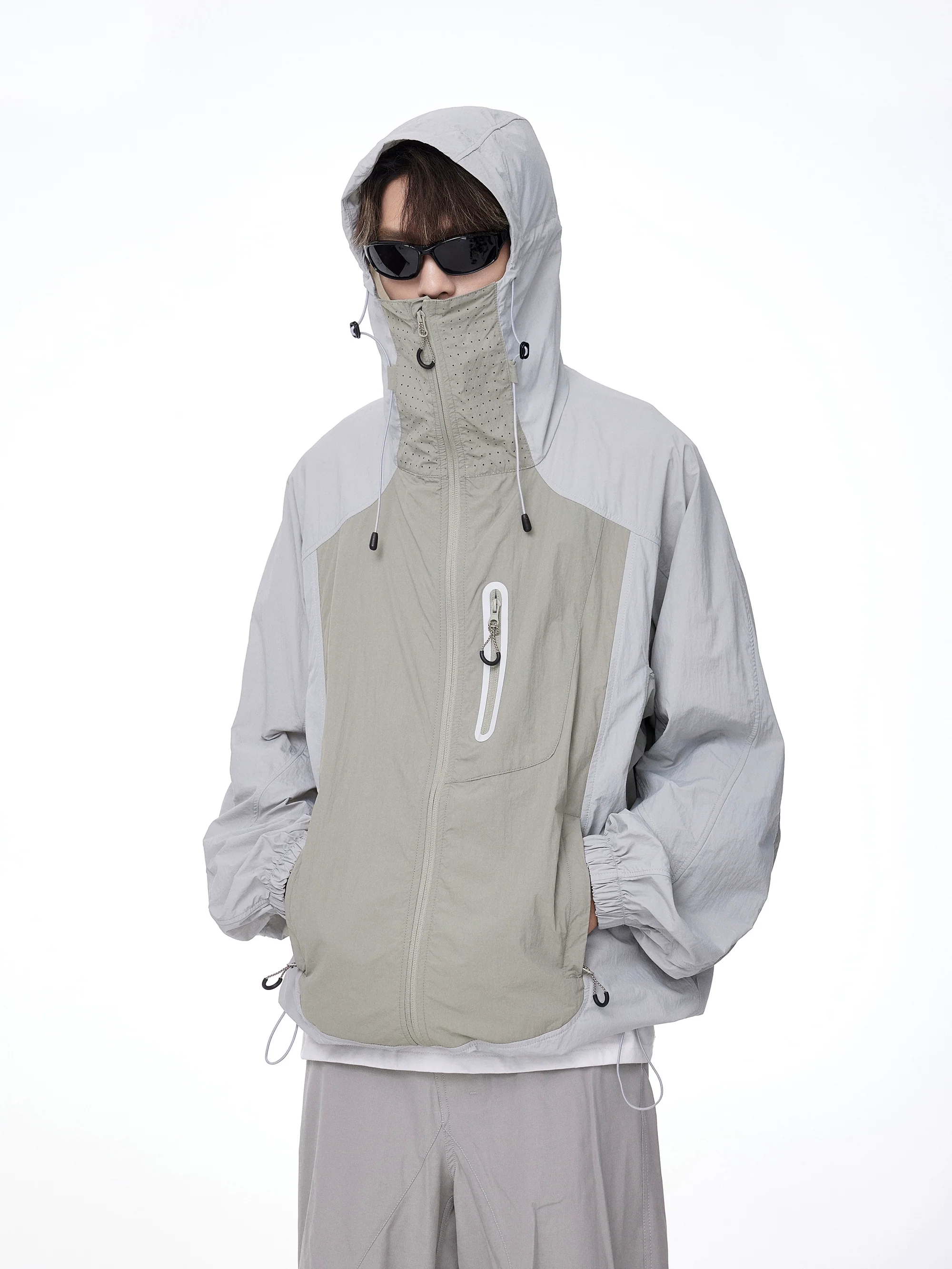Two-Tone Lightweight Zip-Up Hooded Windbreaker - Image 8