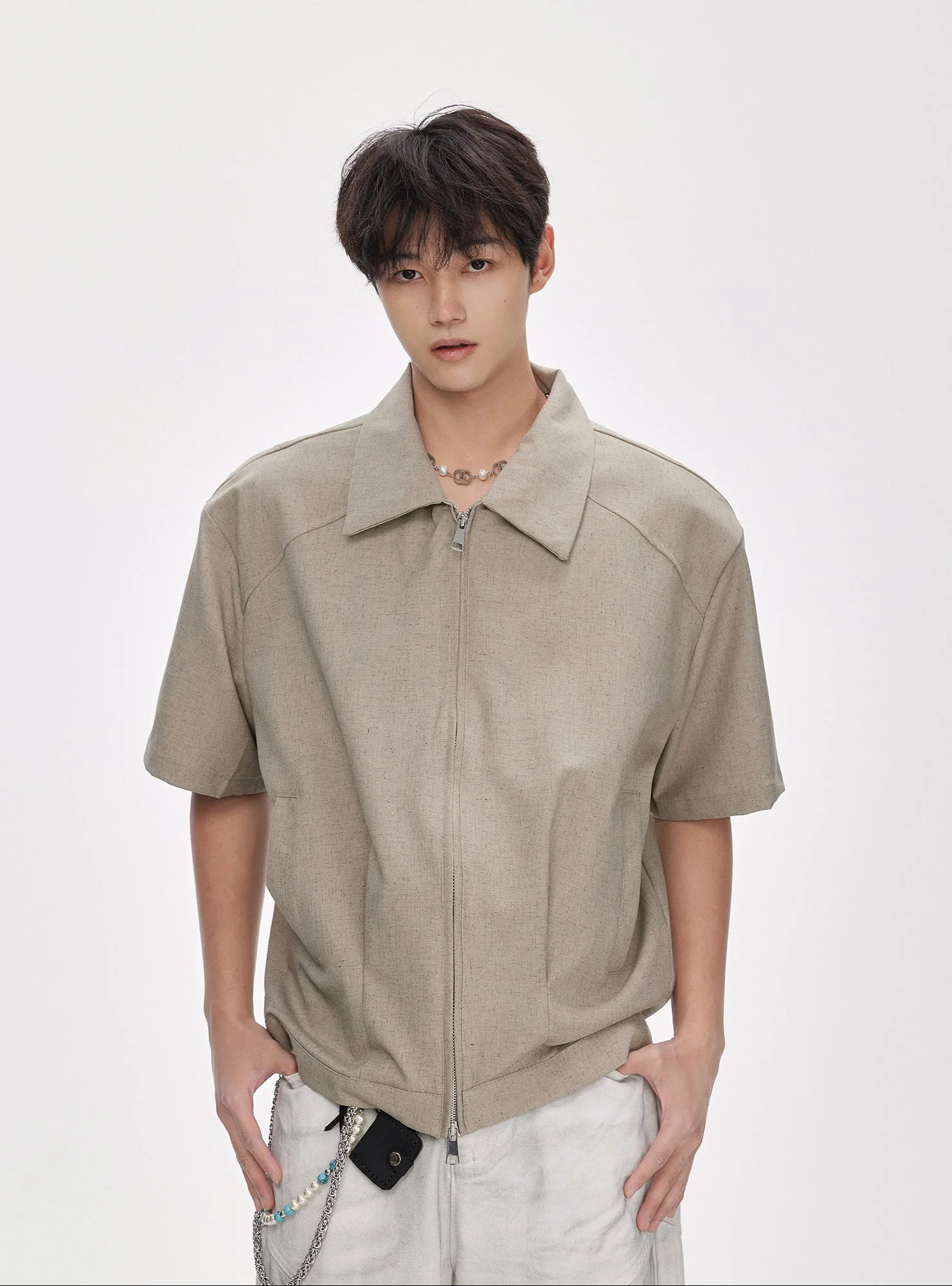 Two Way Zip Boxy Short Sleeve Top