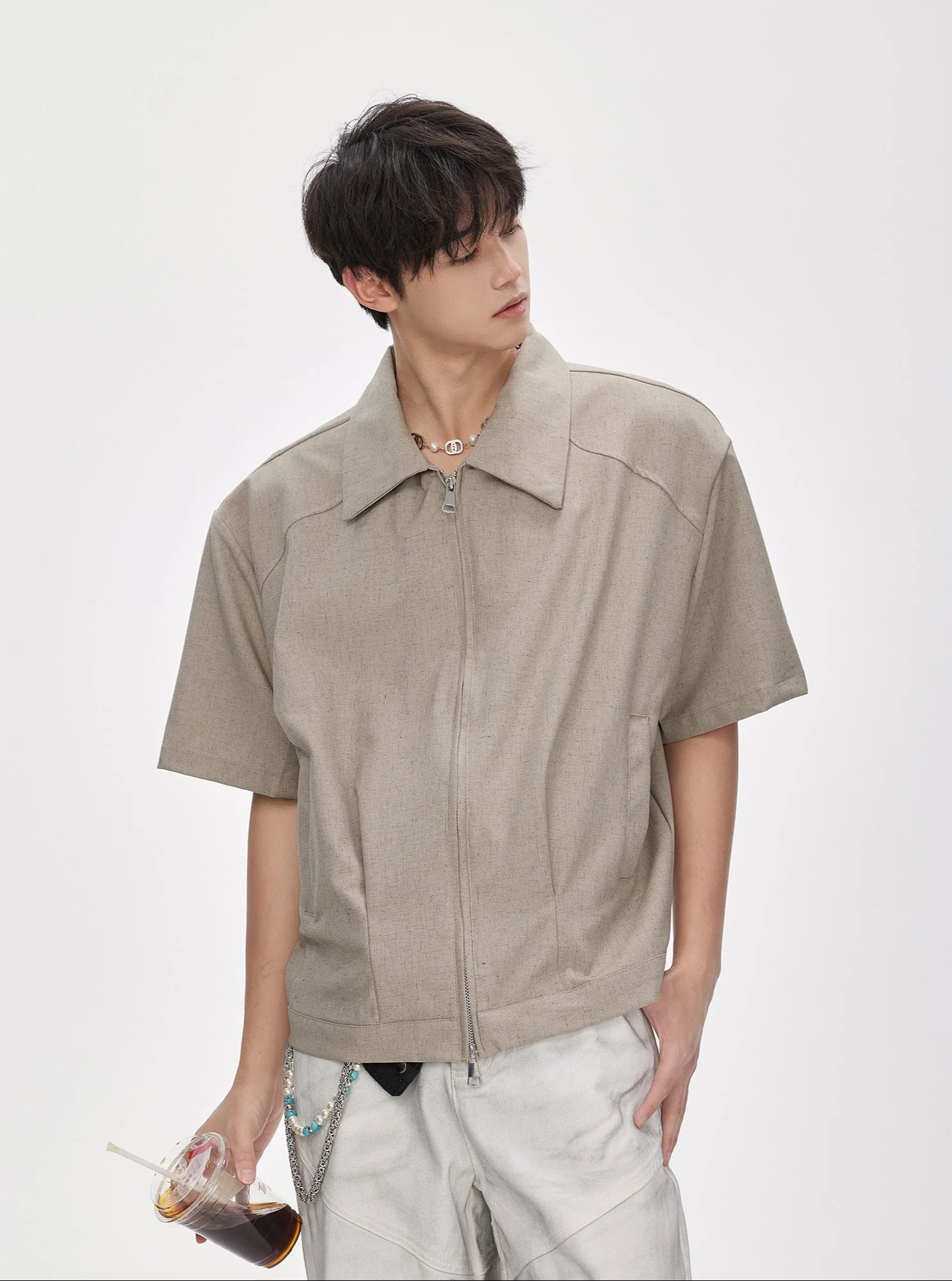 Two Way Zip Boxy Short Sleeve Top - Image 2