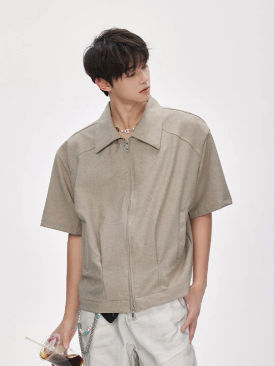Two Way Zip Boxy Short Sleeve Top - Image 3