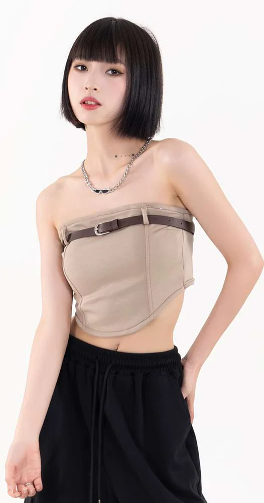 U Hem Belted Chest Strap Tube Top - Image 10