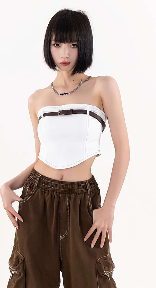 U Hem Belted Chest Strap Tube Top - Image 5