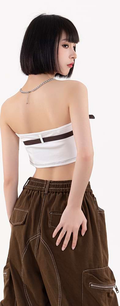 U Hem Belted Chest Strap Tube Top - Image 7