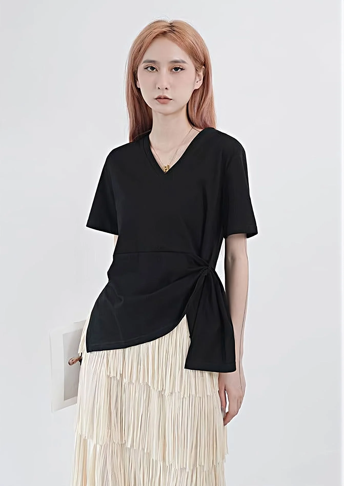 V-Neck Side Knot Short Sleeve Top - Image 15