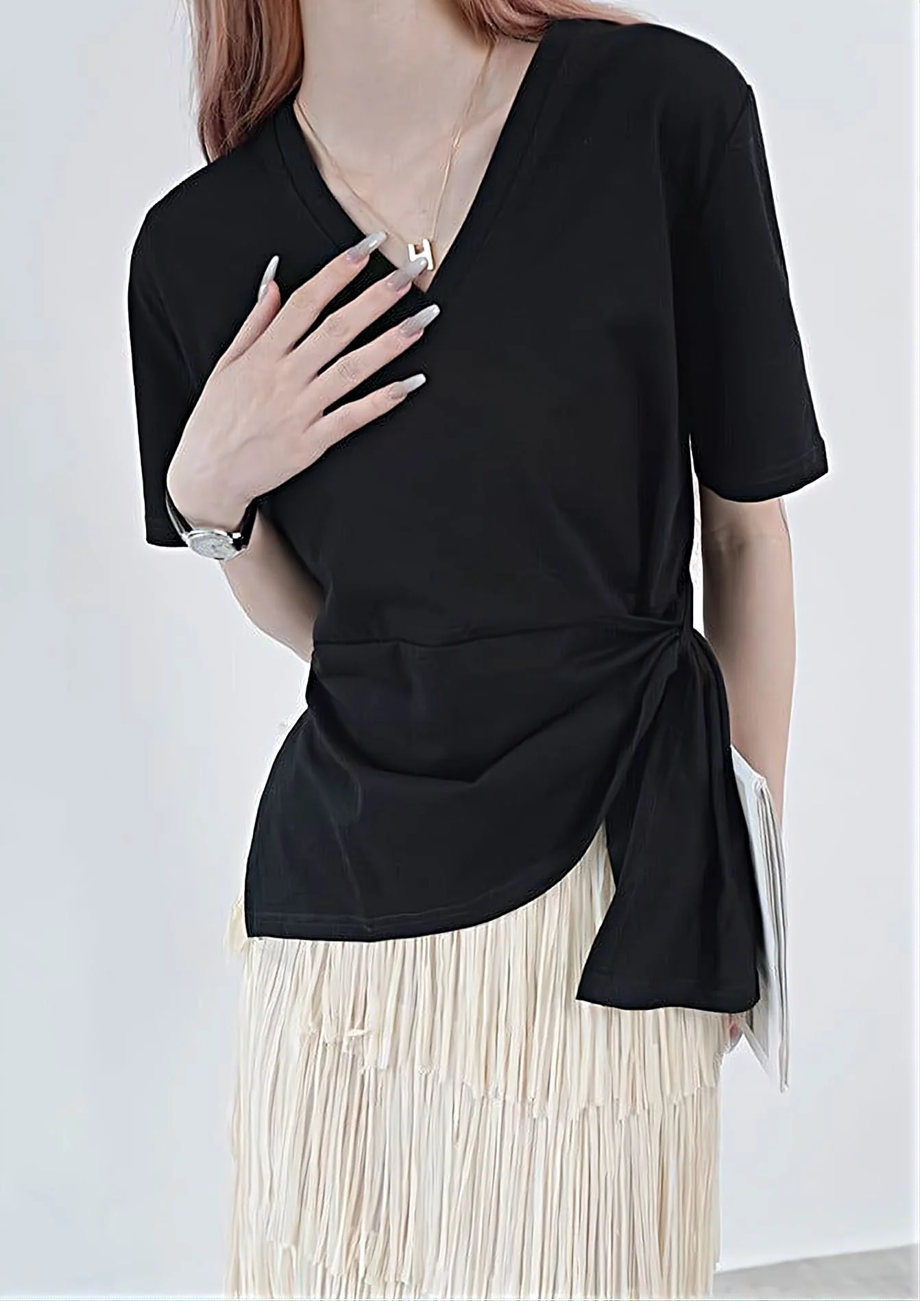 V-Neck Side Knot Short Sleeve Top - Image 18