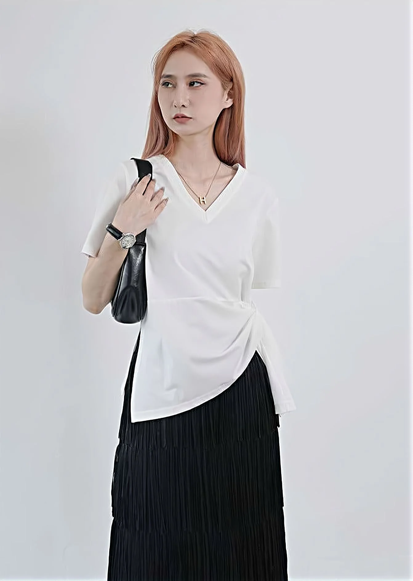 V-Neck Side Knot Short Sleeve Top - Image 9