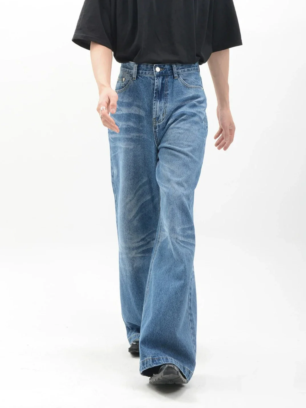Vintage Acid Crease-Effect Straight-Leg Denim Jeans - Image 3