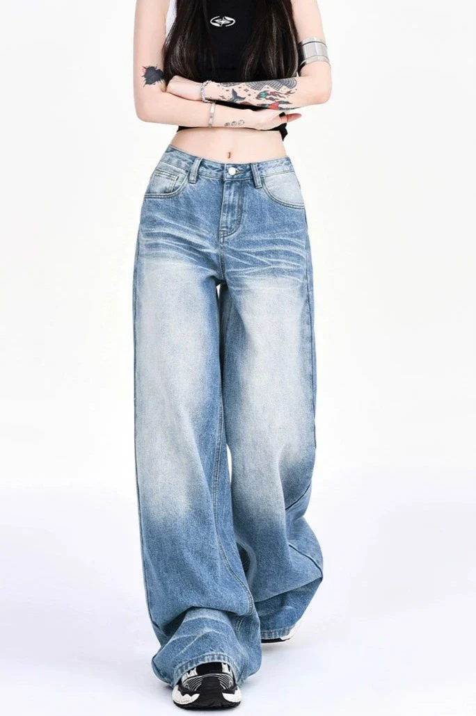 Vintage Faded Washed Wide-Leg Denim Jeans - Image 6