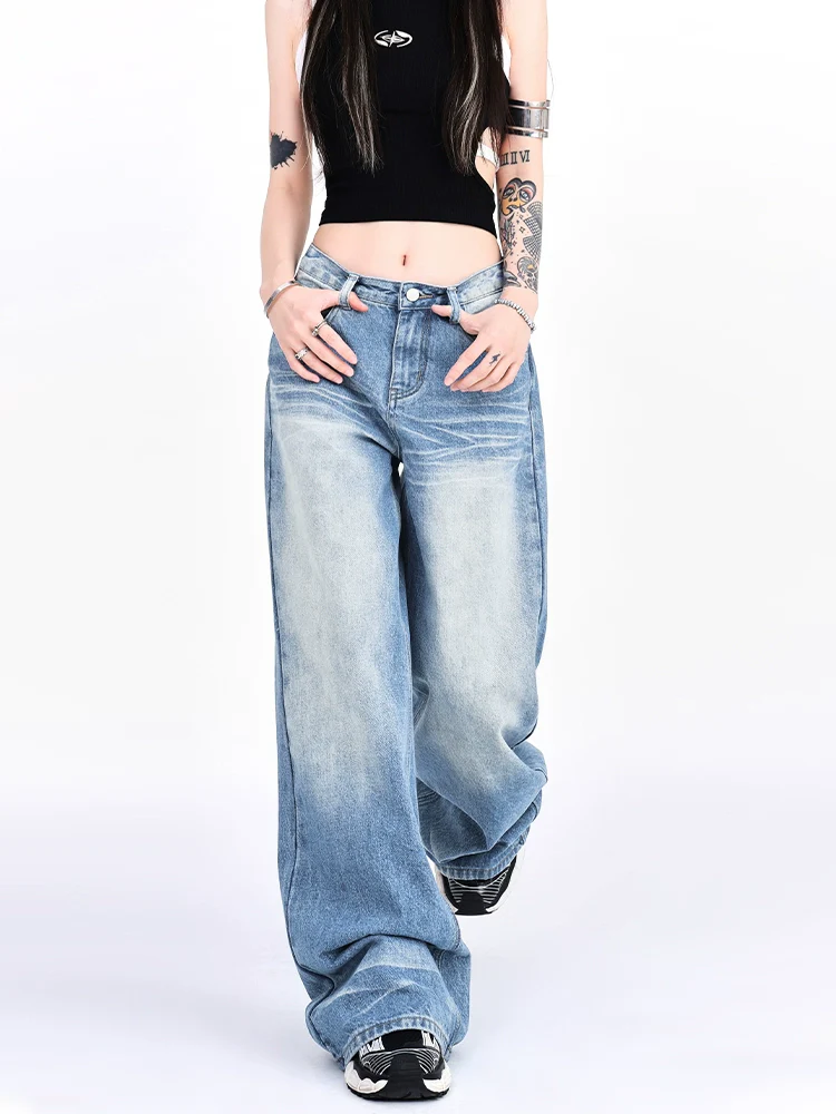 Vintage Faded Washed Wide-Leg Denim Jeans - Image 7