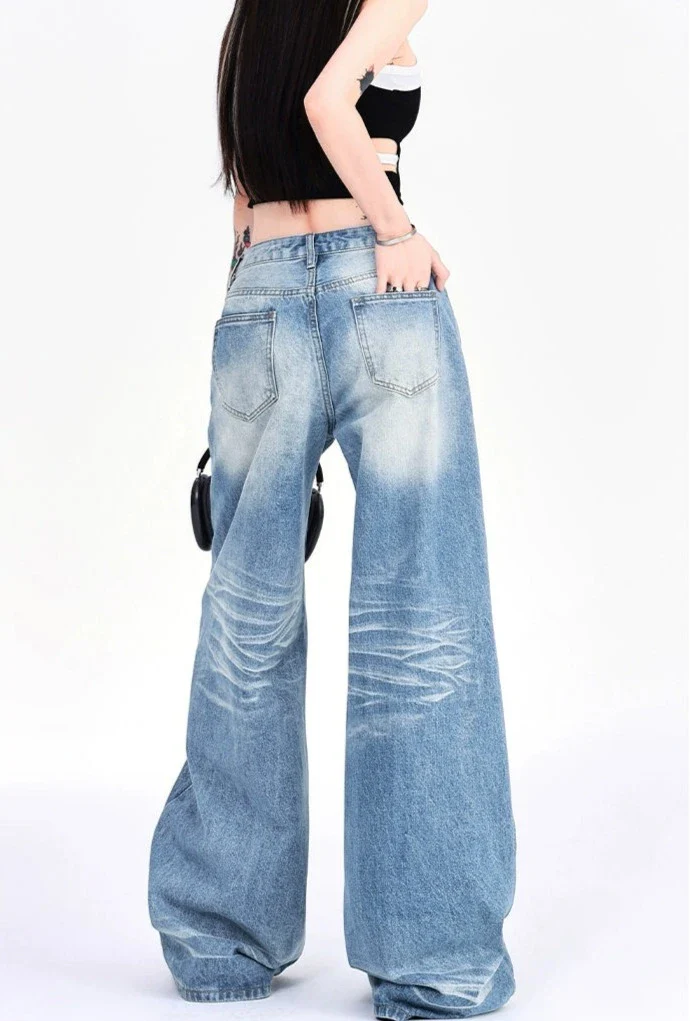 Vintage Faded Washed Wide-Leg Denim Jeans - Image 8