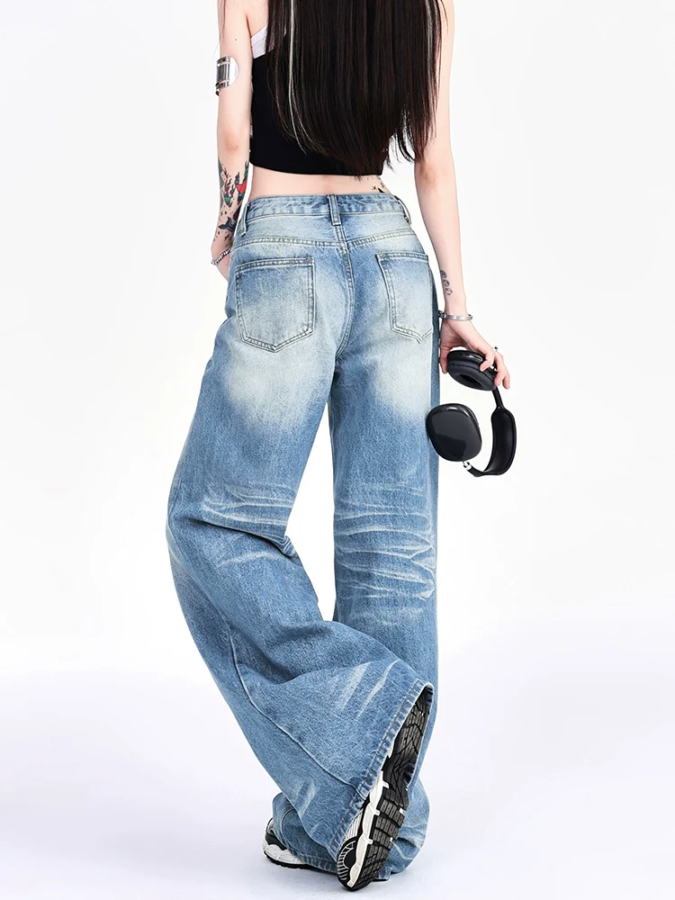 Vintage Faded Washed Wide-Leg Denim Jeans - Image 9